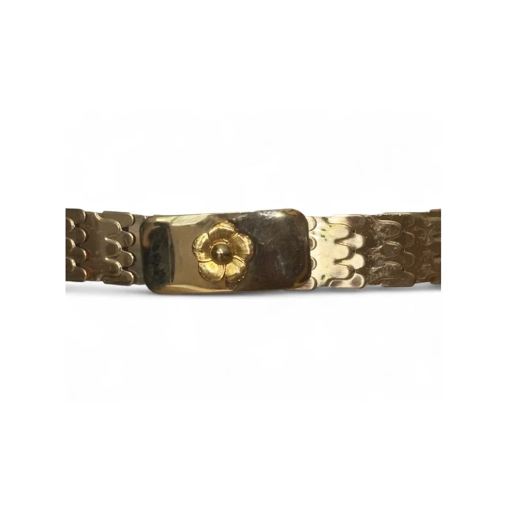 Gold Tone Metal Mesh Belt Flower Buckle Adjustable Waist‎ Dress Accessory